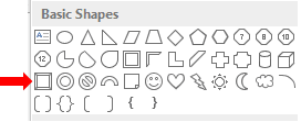 Excel Insert Shapes menu showing the Bevel shape in the Basic Shapes section