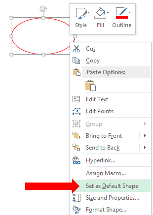 Right-click context menu showing Set as Default Shape option in Excel