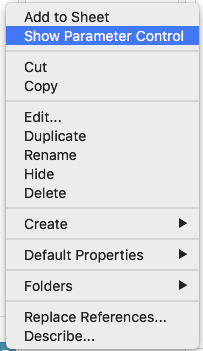 Tableau parameter control widget displayed on the worksheet