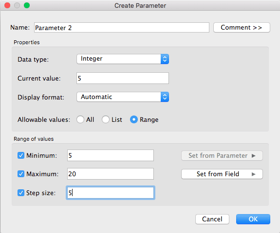 Tableau parameter configuration and usage - step 4