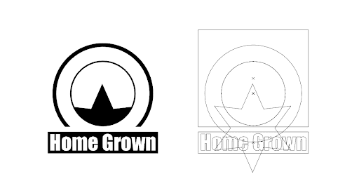 Illustrator interface showing a geometric logo design with overlapping shapes