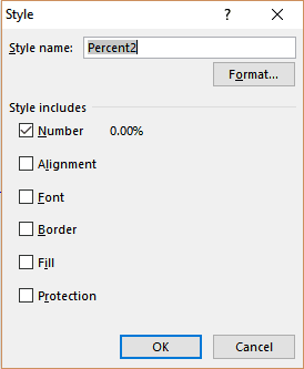 Right-click menu on the Percent2 cell style with Modify option selected