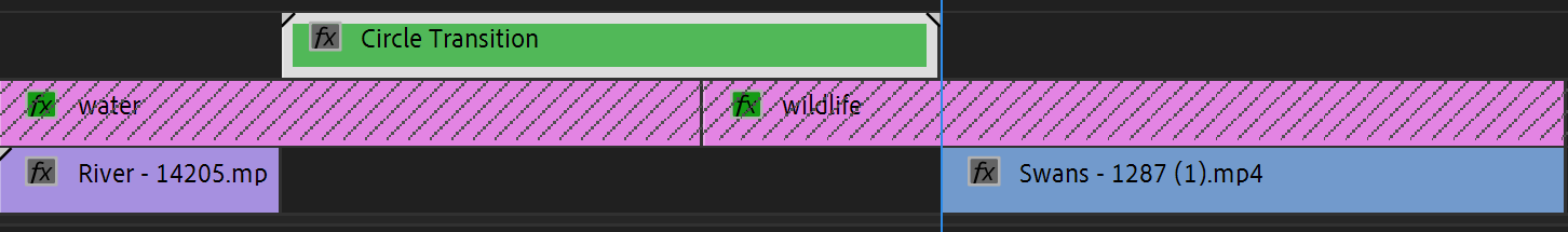 Premiere Pro Timeline with Circle Transition nested sequence moved to the V3 track