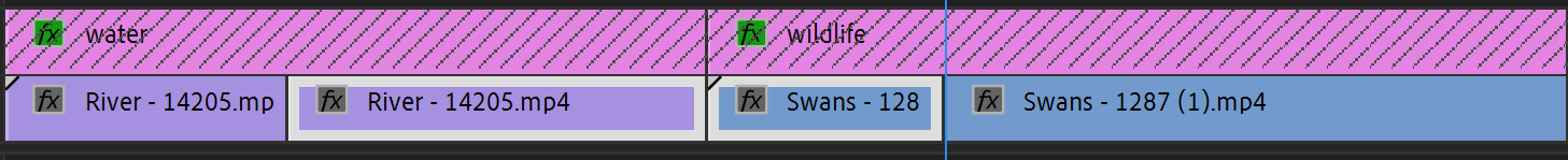 Premiere Pro Timeline showing two footage clips selected for nesting