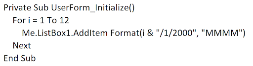 VBA code using a For loop and Format function to populate a ListBox with month names