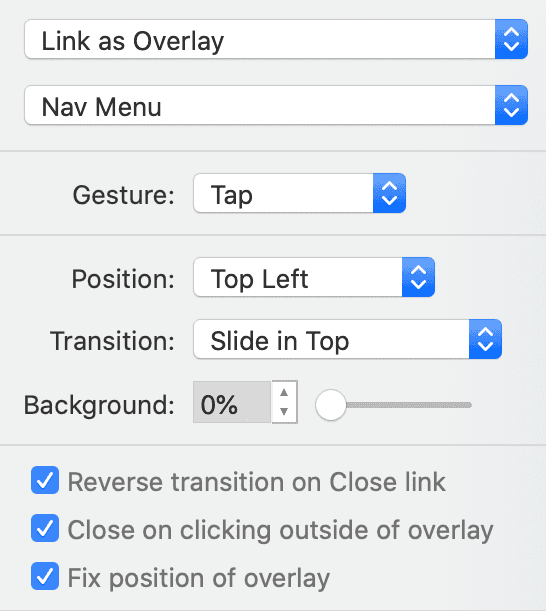 craft menu overlay options