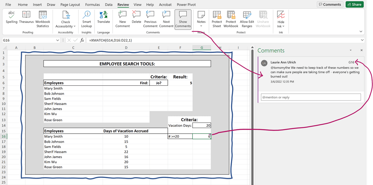 Comments Group on Ribbon with Comments Pane Showing