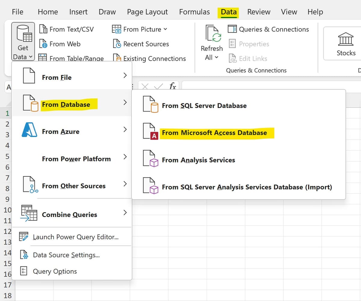 Choosing an Access Database as Your Query Data Source