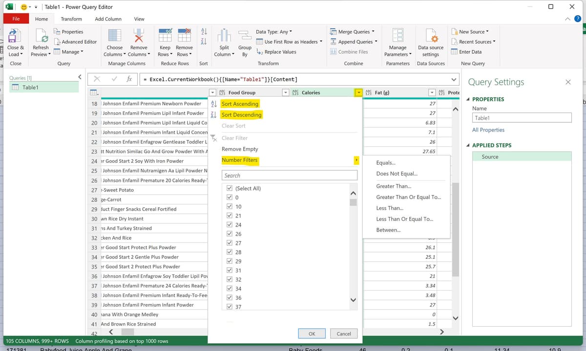 Sorting amp Filtering Options for a Number Field