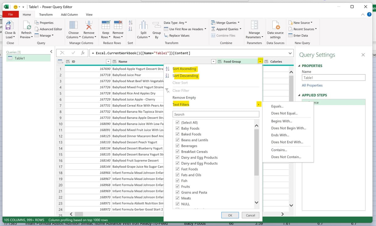 Sorting amp Filtering Options for a Text Field