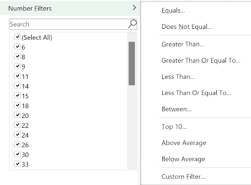 Number filters