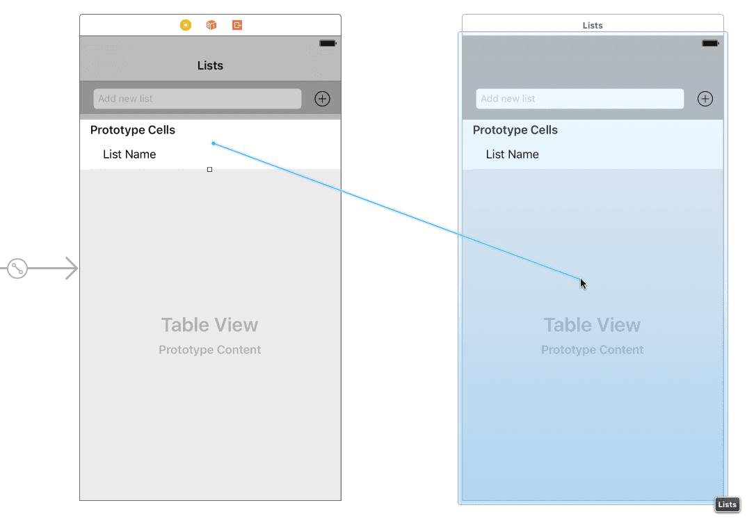 lists create segue between view controllers