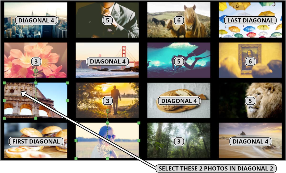 hbo tiles diagonal layout groups