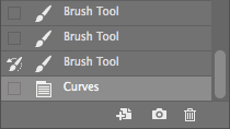 Photoshop History panel showing brush source selected to recover hair detail