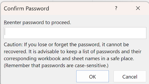 Excel password prompt dialog for worksheet or workbook protection