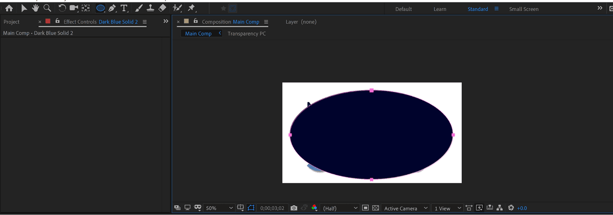After Effects composition with inverted ellipse mask creating a vignette frame