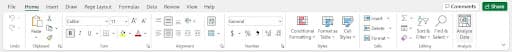 Excel Home tab in the ribbon highlighting the Analyze Data button