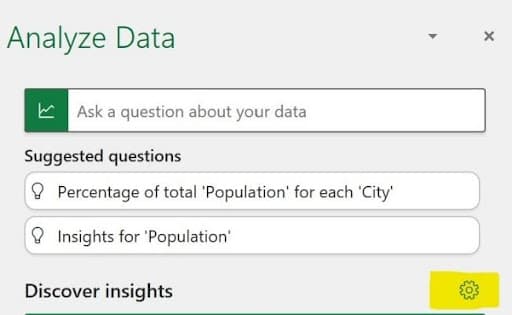 Analyze Data fields of interest panel with checkboxes for selecting important columns