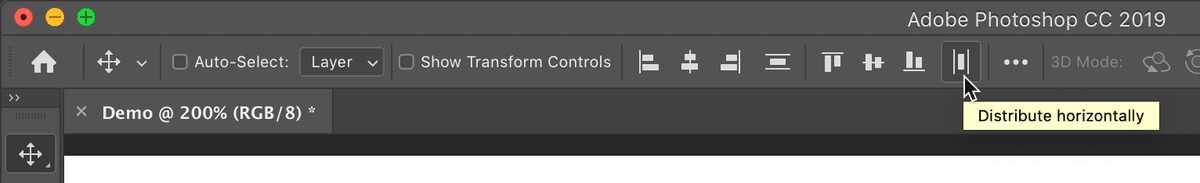 Photoshop CC 2019 Distribute Spacing feature evenly spacing multiple selected layers
