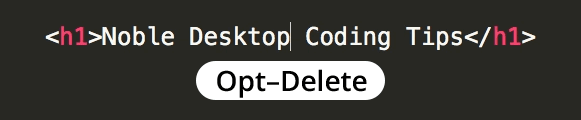 Animated demonstration of deleting a word using keyboard shortcuts