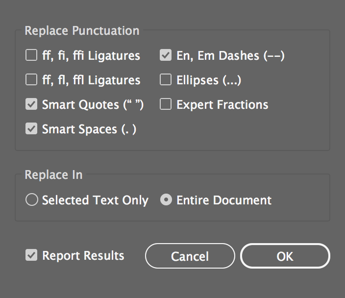 smart punctuation dialog