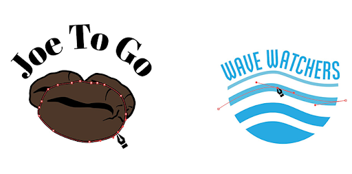 Illustrator Pen tool used to draw coffee beans and waves in logos