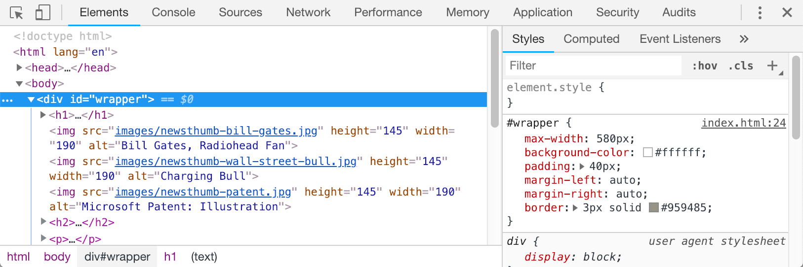 browser inspector css