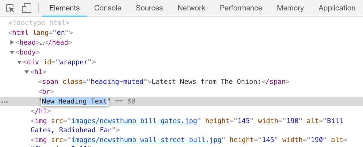browser inspector edit h1