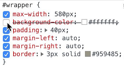 browser inspector strike thru