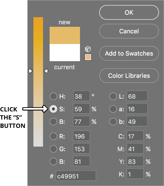 set saturation s button