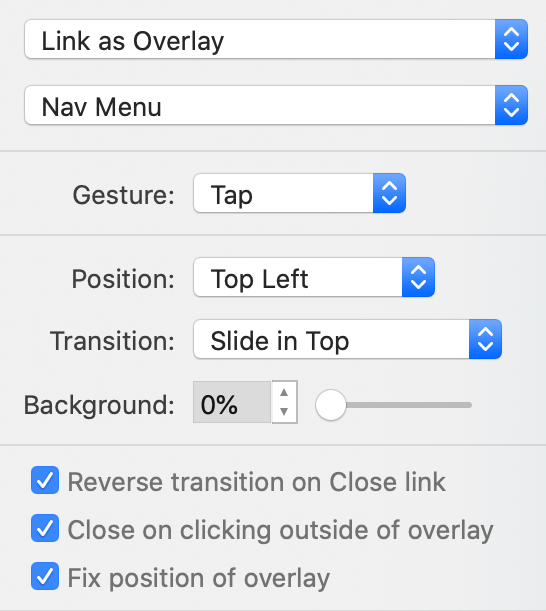 craft menu overlay options