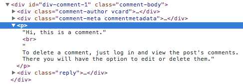 devtools comment paragraph