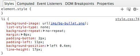 devtools li style