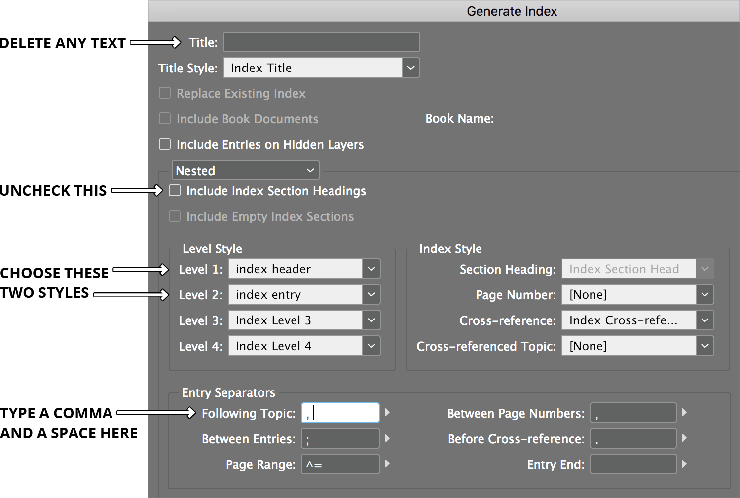 generate index options