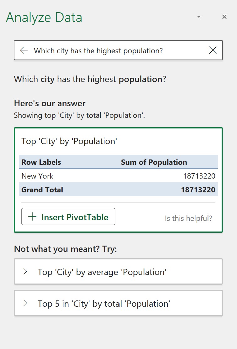 Natural language query interface for data questions