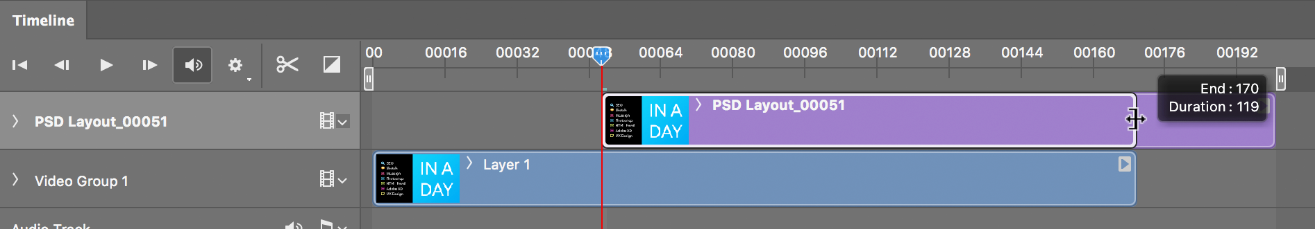 ps timeline adjust end of imported frame