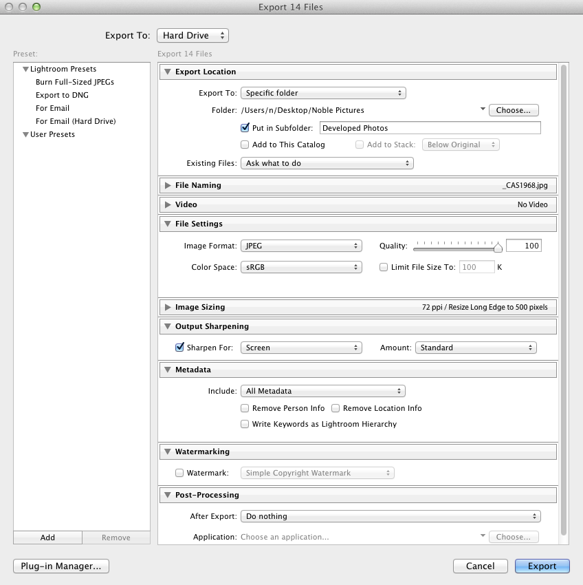 screenshot export settings