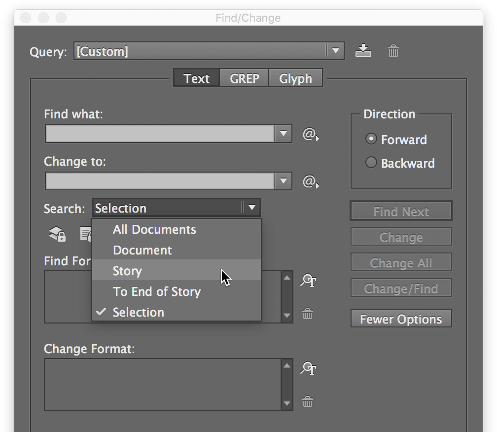 find change choose search area