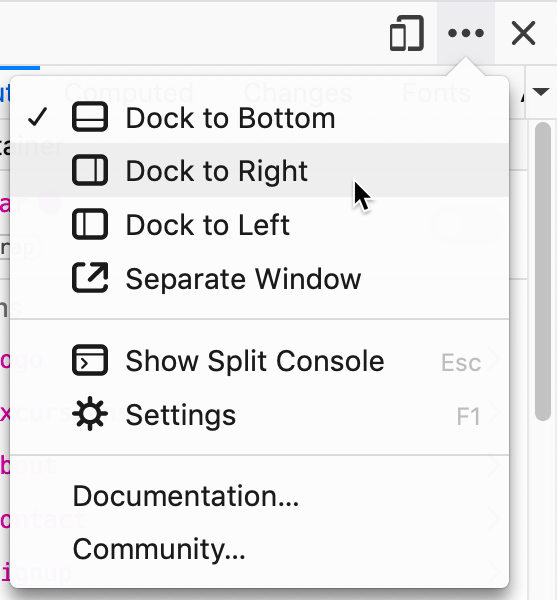 firefox devtools dock right
