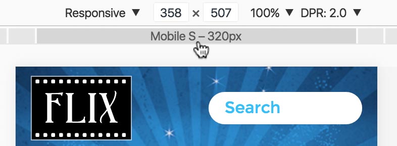 chrome responsive preview set to mobile