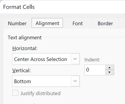Result of Center Across Selection showing centered text without merged cells