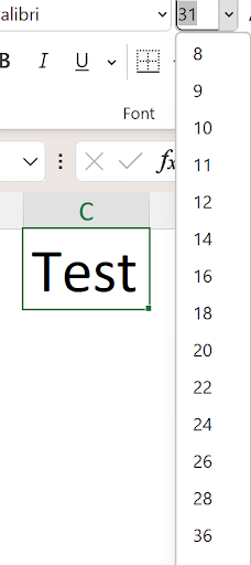Custom font size entry showing 31 point font size