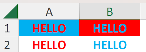 Demonstration of font color vs cell color differences across four cells