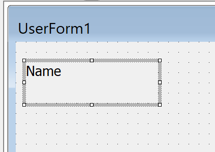 Screenshot of UserForm with 'Name' label displayed