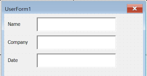Screenshot of UserForm with labels and corresponding TextBox controls