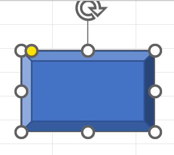 Screenshot of Excel worksheet with a blue bevel shape drawn