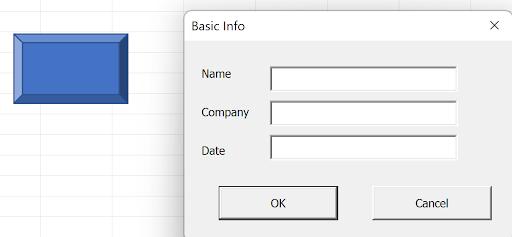 Screenshot of Excel worksheet with the form launch button ready to click