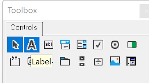 Screenshot of Toolbox with Label control highlighted