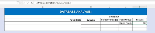 DMAX function finding highest calorie beverage using Food Group criteria