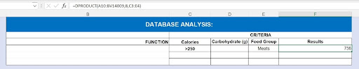 DPRODUCT function calculating total protein for high-calorie meat products